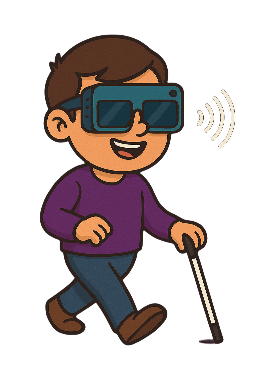 Criança cega, utilizando os óculos da tyrezia